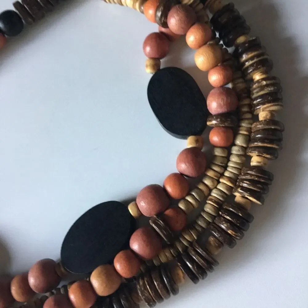 Gorgeous warm wooden bead multi-strand statement necklace